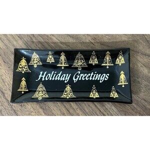 Houze Glass Christmas Mid Century Trinket Dish Tray Holiday Greetings Eames Era
